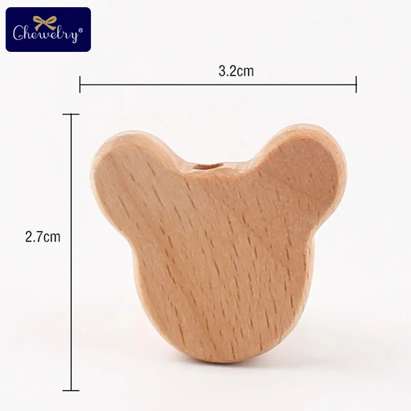 10 шт. из натурального дерева медведи Головы Бусины Ювелирные изделия для прорезыватель из буковой древесины DIY для соски-пустышки с зажимом цепи детский Прорезыватель