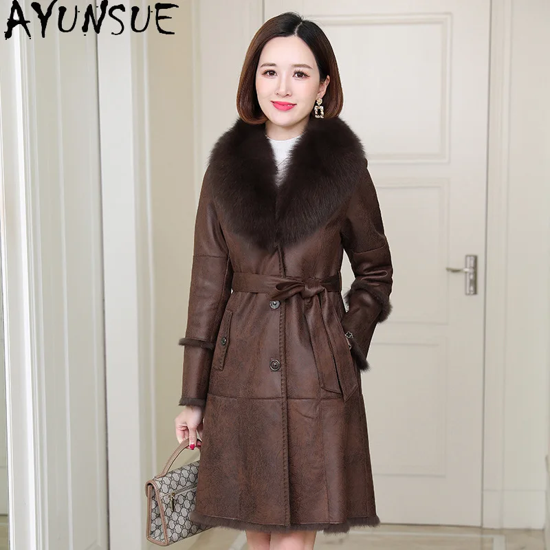 

AYUNSUE Real Rabbit Fur Coat Warm Winter Clothes Women Korean High Quality Woman Jacket Fox Fur Collar 2021 Mulheres Casacos