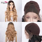 Парик на сетке спереди длинный волнистый блонд Омбре синтетический парик для женщин вечерние термостойкие волосы из волокна натуральные жесткие парики на сетке Новинка 2021