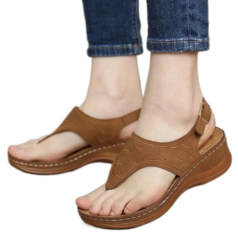 

Women's Sandals Ladies Clip Toe Wedges Thong Shoes 2021 Fashion Embroidery Platform Buckle Casual Female Beach Shoes