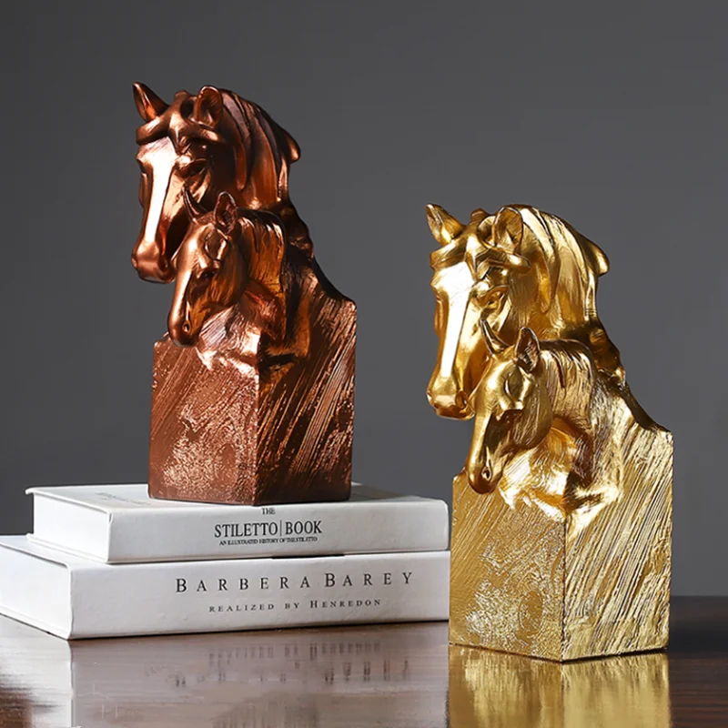 

Украшения из смолы с двойной головой лошади, простые современные аксессуары для украшения дома, гостиной, винного шкафа, офиса, стола