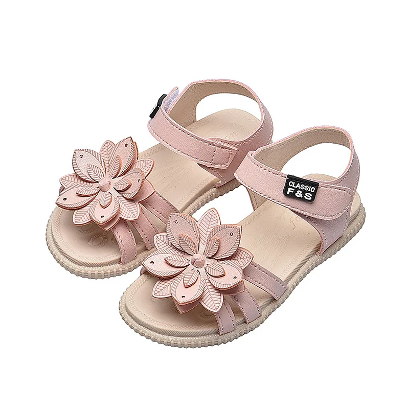 

2020 New Children Sandals For Girls Soft Leather Flowers Princess Girl Shoes Kids Beach Sandals Baby Toddler Shoes Size 21-36