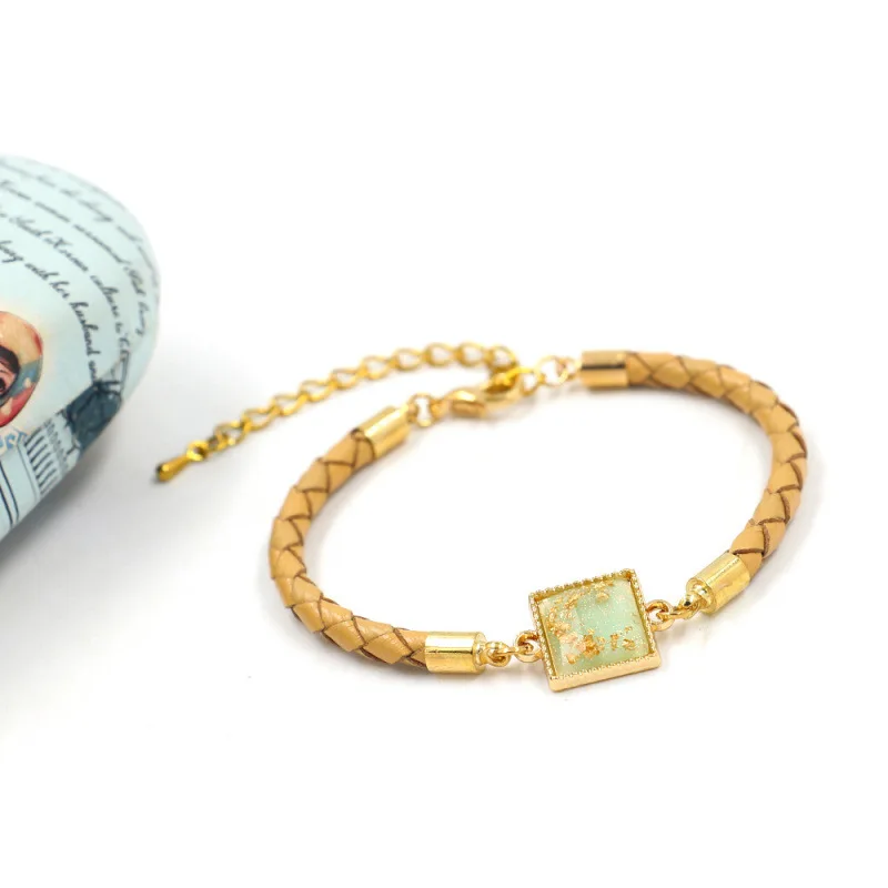 Новый стиль простой квадратный кожаный шнур браслет женский 4 мм тканый ручной