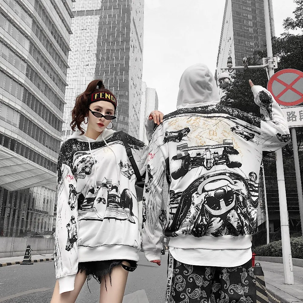 Модные толстовки с принтом картинг мужская одежда мужские хип хоп Уличная