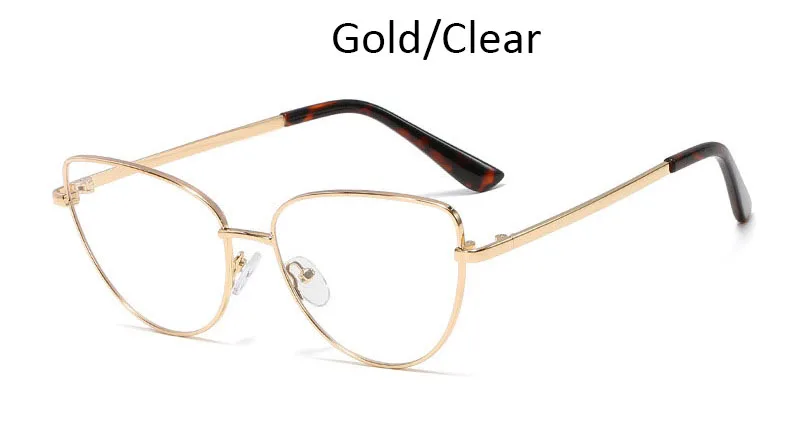 Gold Clear Очки женские кошачьи очки оправа с прозрачными линзами Модные металлические оправы оптические черные женские очки - Цвет оправы: Gold Clear
