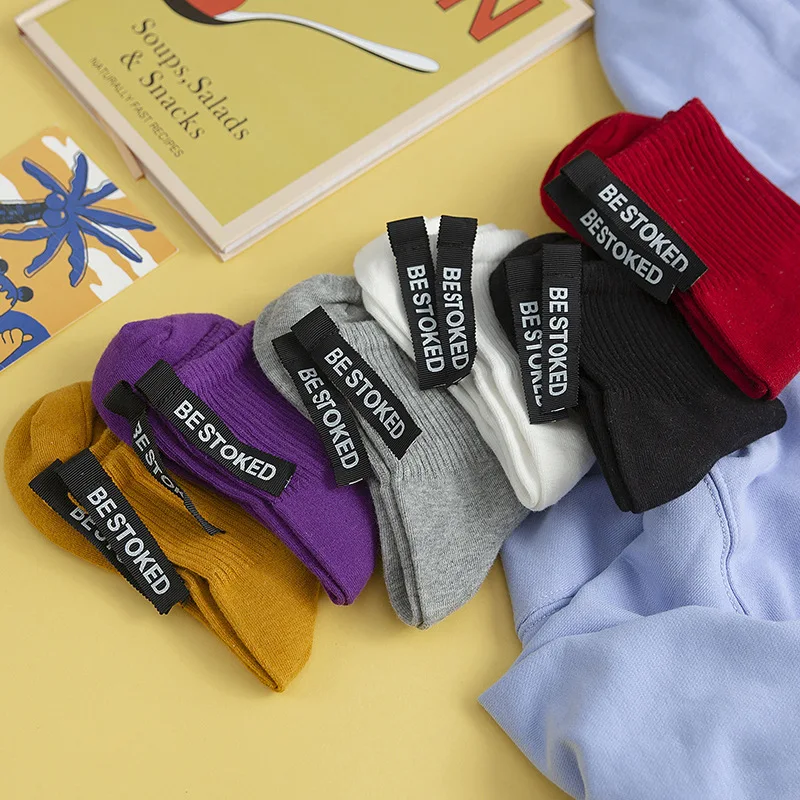 Хлопковые однотонные женские носки с надписью новинка сезона осень 2019 модные