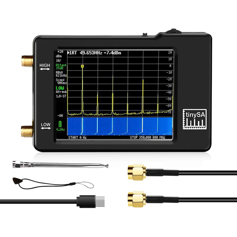

Портативный Миниатюрный анализатор спектра TinySA, портативный анализатор частоты с сенсорным экраном 2,8 дюйма, 0,1 МГц ~ 960 МГц, вход MF/HF/VHF UHF
