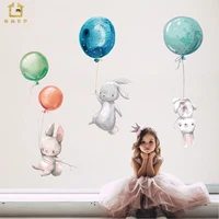 cartoon bunny rabbit air balloon wall sticker for baby nursery room decoration wall decals matte material pvc sticker watercolor