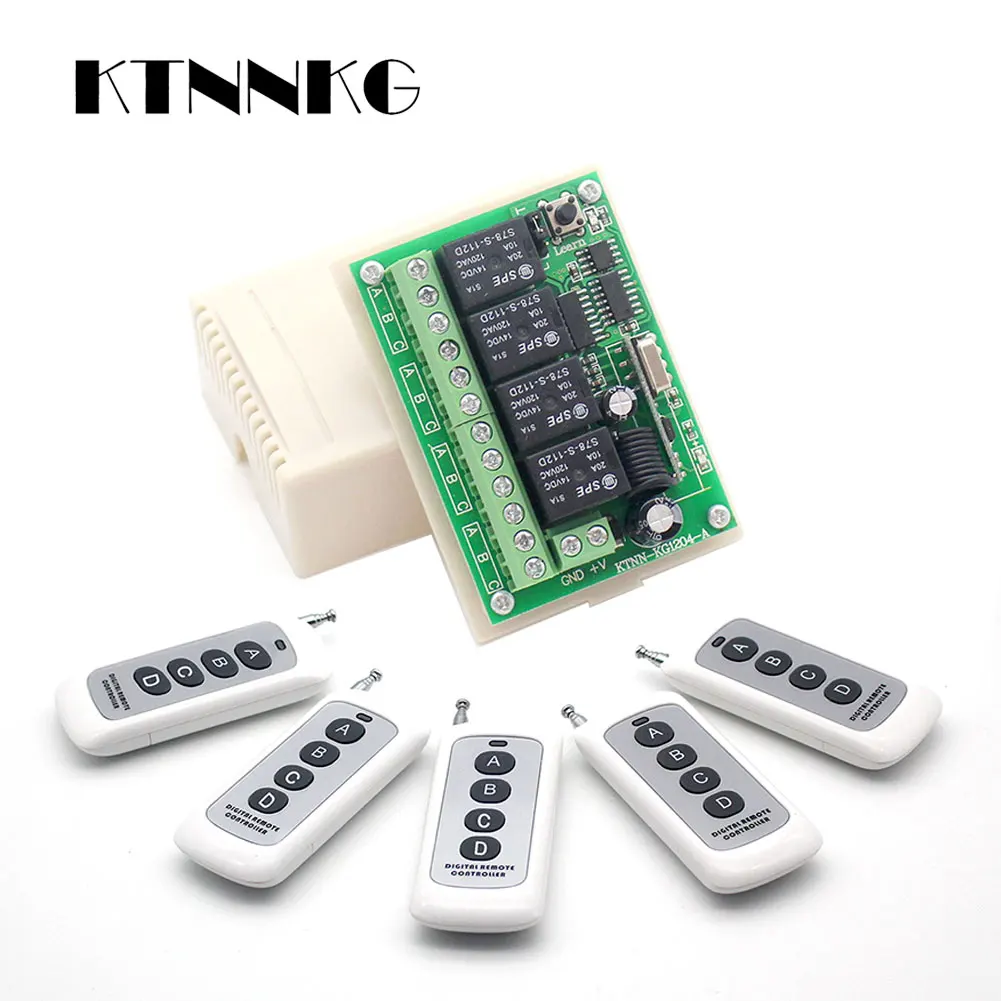 Релейный модуль 433 МГц, 12 В постоянного тока, 4 канала, беспроводной пульт дистанционного управления с кнопкой двигателя, дистанционное управление, переключатель «сделай сам» для гаражных дверей и других жилых помещений