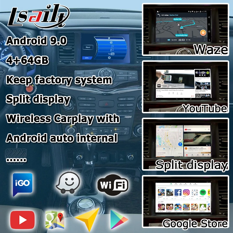 Система GPS навигации Lsailt Android для Infiniti QX80 / QX56 Y62 2012 2017 с G Q70 QX50 QX60 QX70 и др. youtube waze|gps