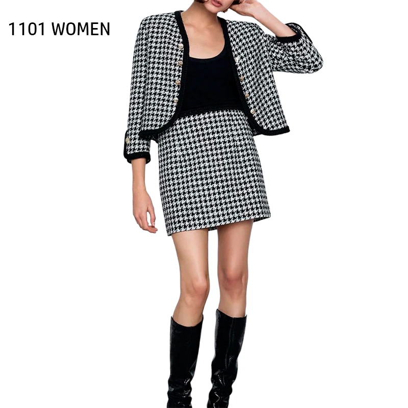 ZA новинка весны Женский комплект из 2 предметов черный белый цвет в клетку с