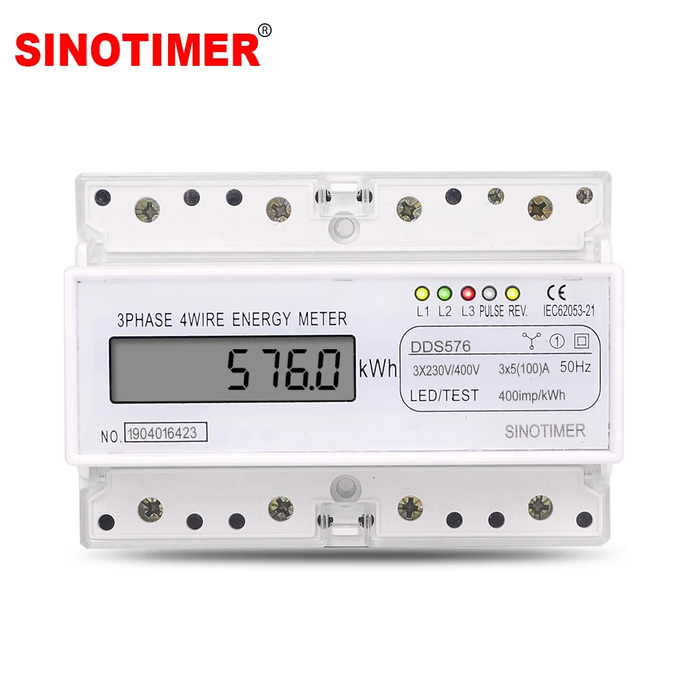

Three Phase 4 Wires Digital Power Electric Electricity Meter kWh Power Consumption Monitor DIN Rail Mount AC 380V 400V 100A 50Hz