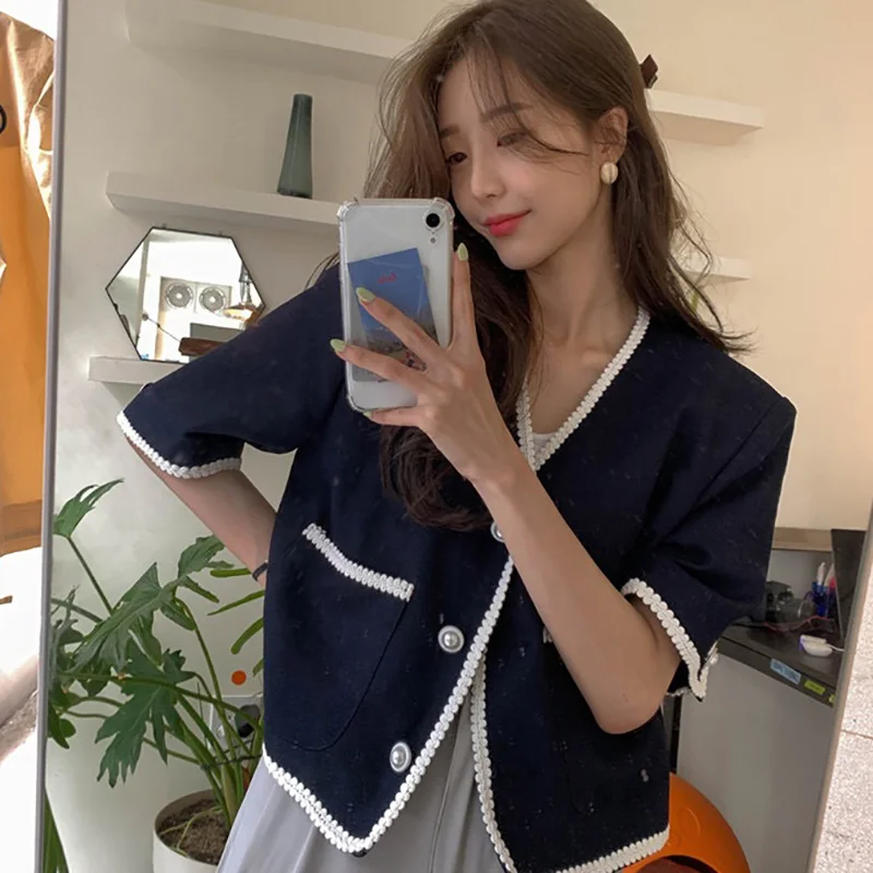 Женский трикотажный кардиган с V образным вырезом и коротким рукавом| |