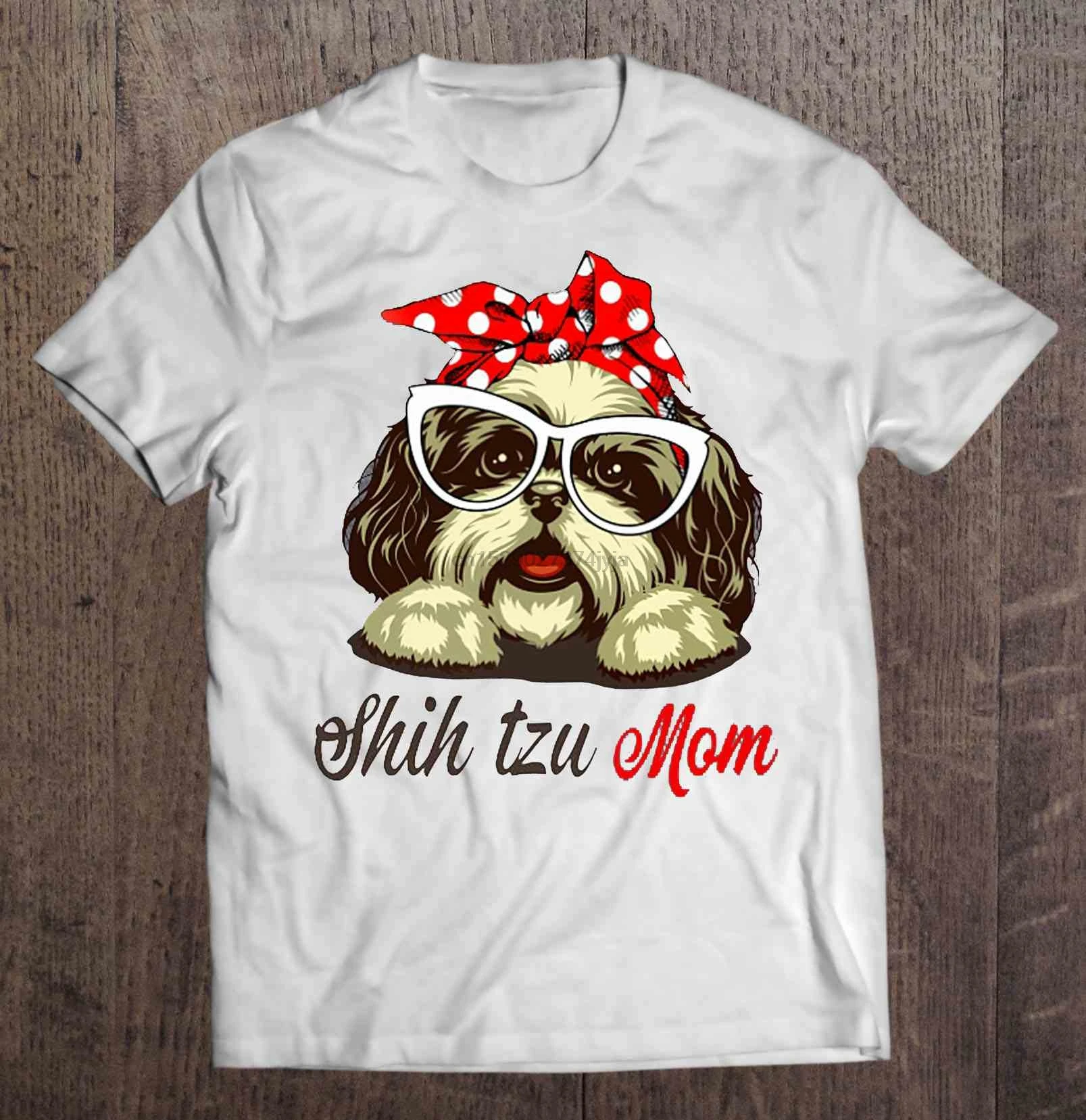 Мужская забавная футболка модная футболка shie Tzu мама лицо женская футболка