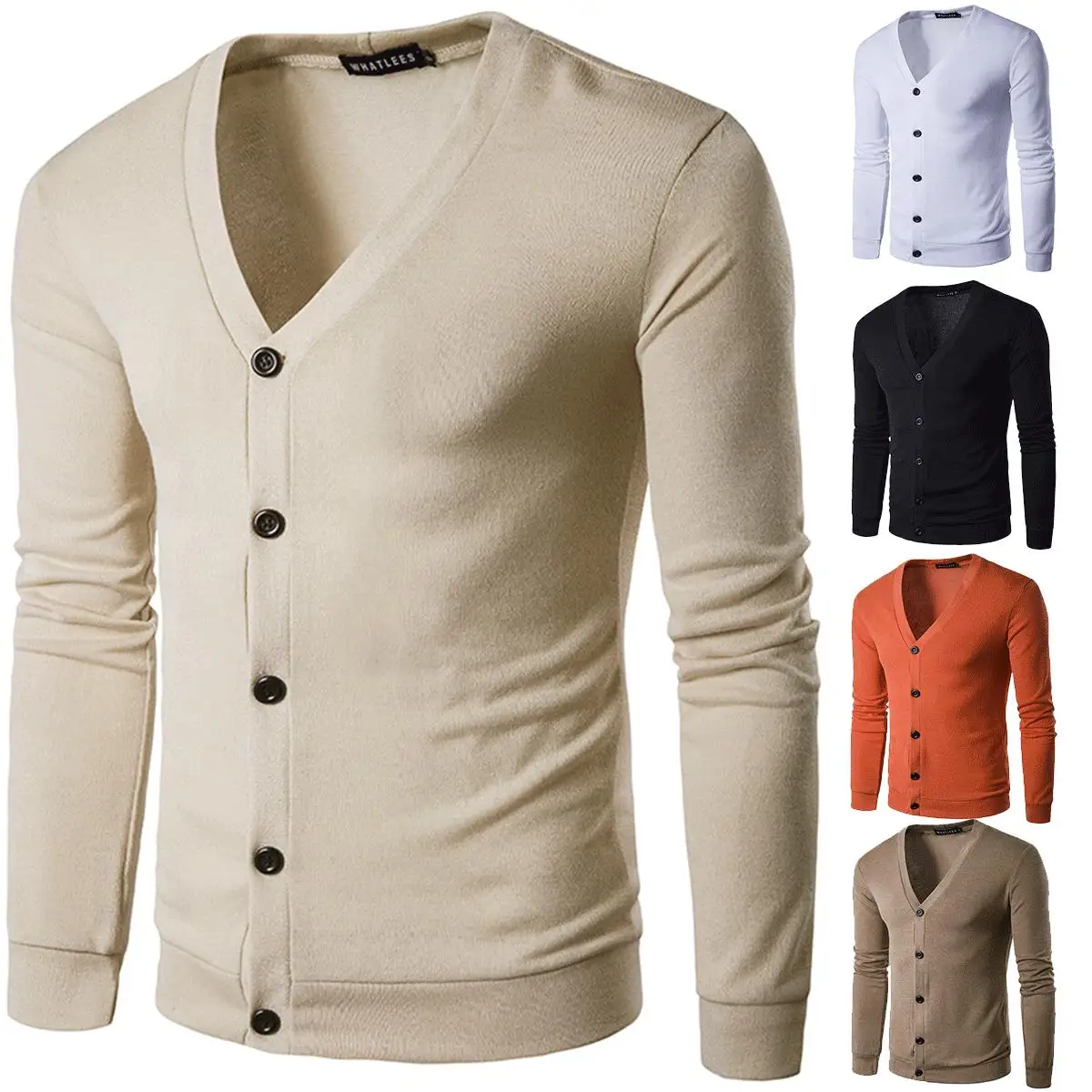 

Тонкий кардиган для мужчин на весну и осень, свитер, мужские вязаные рубашки, повседневный Свободный кардиган на пуговицах с V-образным выре...
