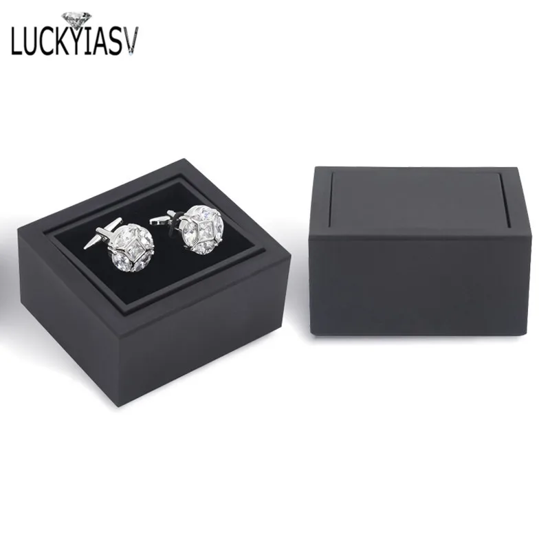 

360 Degrees Black Plastic Cufflinks Box Men Shirt Cufflinks Carrying Case Cuff Link Flip Cover Organizer Boxes 8*6*3cm