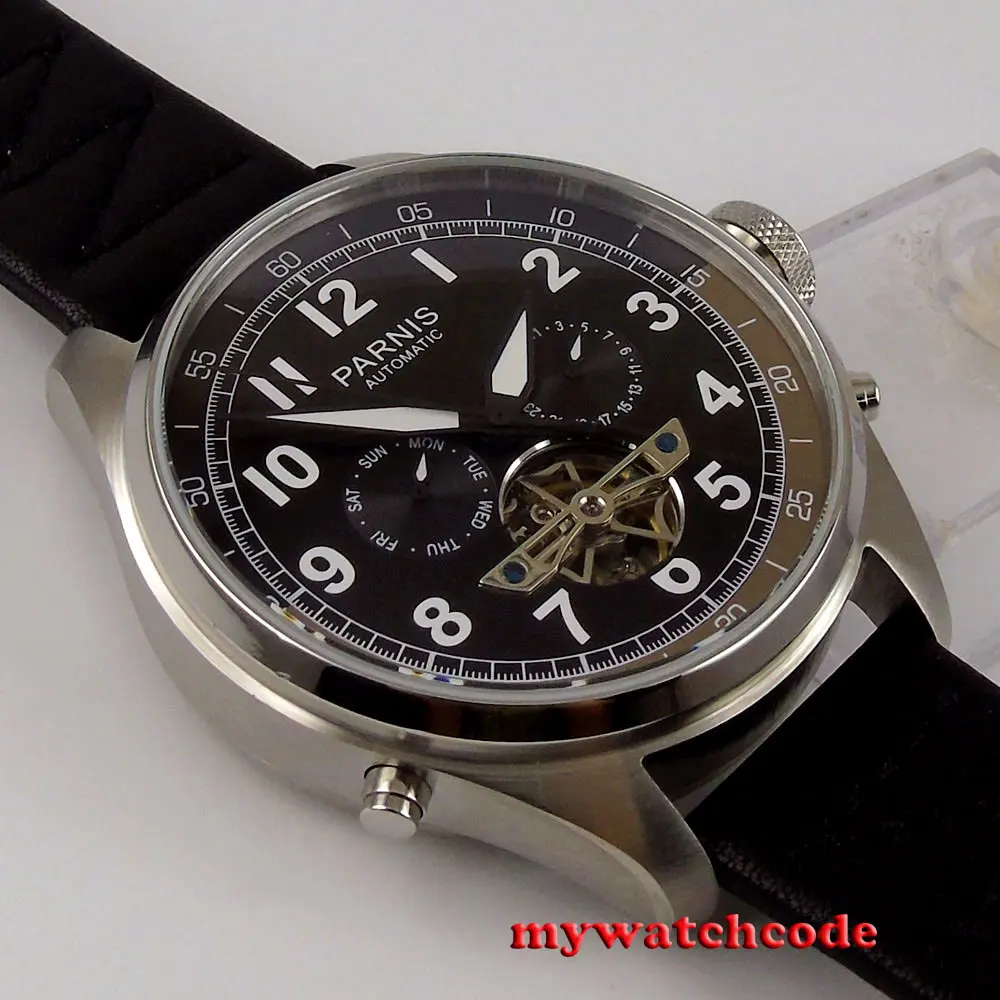 Мужские часы с автоматическим механизмом и кожаным ремешком 43 мм | Наручные