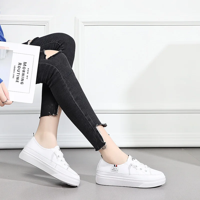 2019 г. Новые белые кожаные туфли на толстой подошве модная повседневная женская