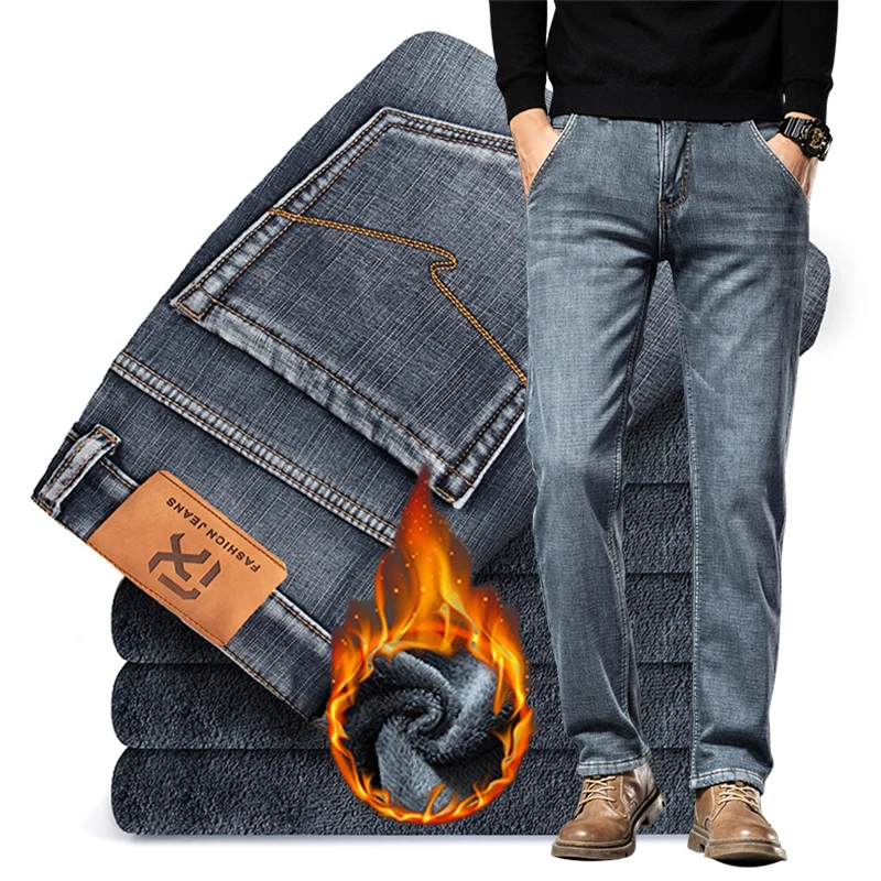 

Джинсы мужские флисовые прямые, утепленные повседневные брюки, классические простые удобные мягкие бархатные бриджи