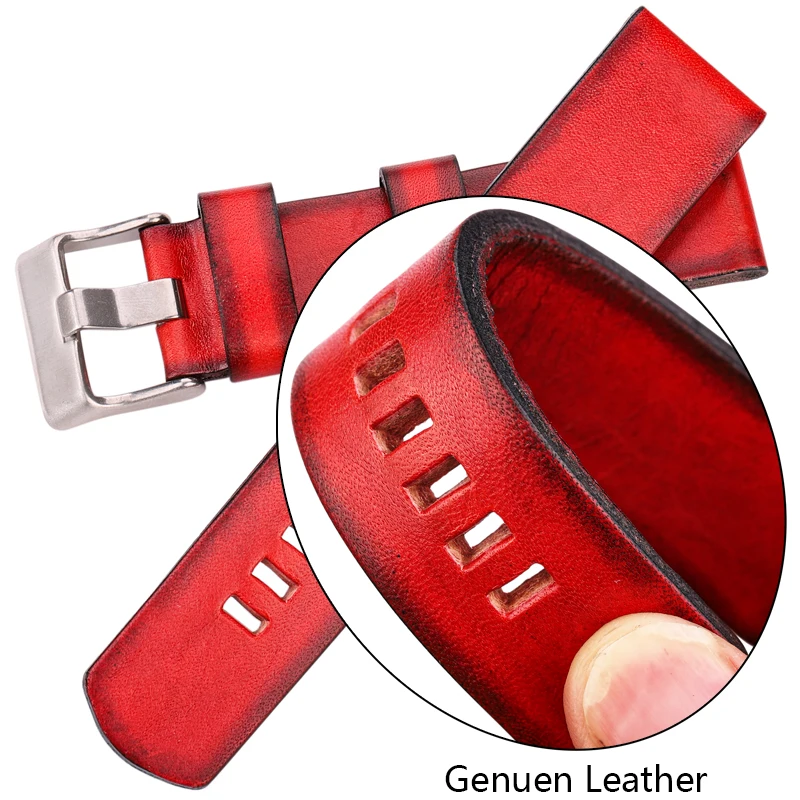 Double-sided Genuine Leather Watch Band Strap Women Men 22mm 24mm 26mm Cowhide Watchband Belt Black Red Yellow  Brown Bracelet