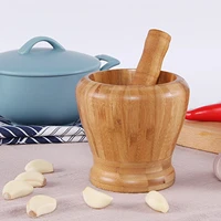 natural bamboo mortar and pestle garlic press pot pedestal bowl herb masher herb mills pepper spice grinder pot pedestal bowl