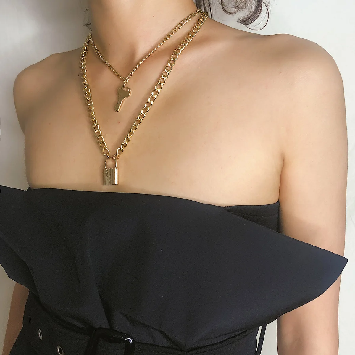 Новинка, винтажный кулон в виде замка для влюбленных, чокер-ожерелье в стиле панк, брелок из алюминия, длинное ожерелье, колье, подарок на день Святого Валентина