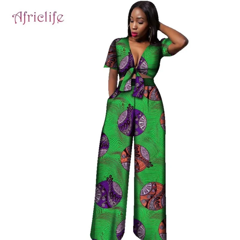 

Short Crop Top and Long Pant for Sexy Lady Traditional African Clothing Newest African Print Wax Cotton Women Pant Suit WY1861