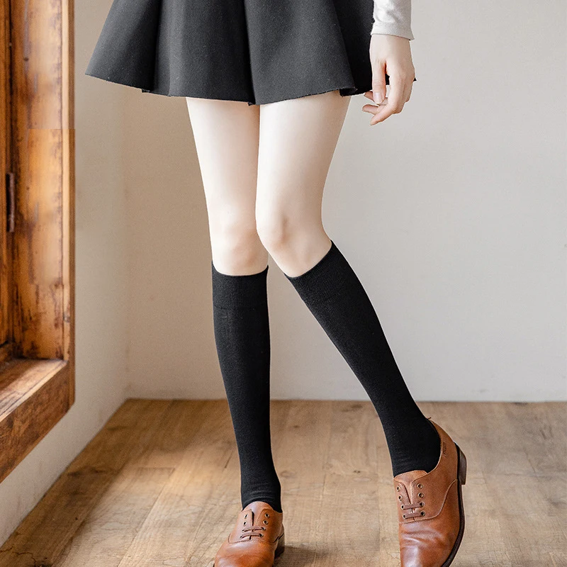 

Calf Women's Autumn And Winter New Black Jk Pile Socks Japanese Solid Color Beautiful Legs Knee Socks In Tube Socks
