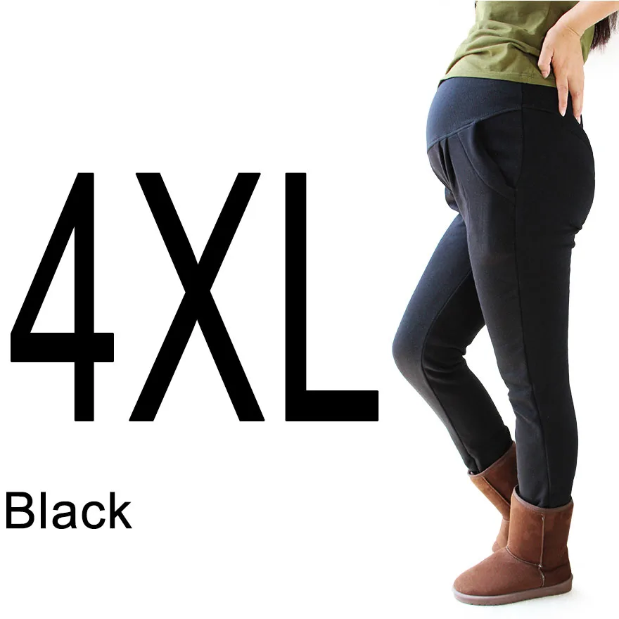 Black 4XL Теплые Леггинсы для беременных, XL, XXL, 3XL, 4XL, бархатные хлопковые черные зимние леггинсы, штаны для беременных, вязаная одежда для беременных - Цвет: Black 4XL