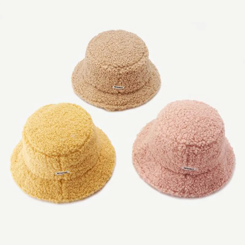 

Plush Panama Cap Retro Harajuku All-match Pure Color Autumn Winter Warm Flat Top Unisex Accessories Soft Sunscreen Bucket Hats
