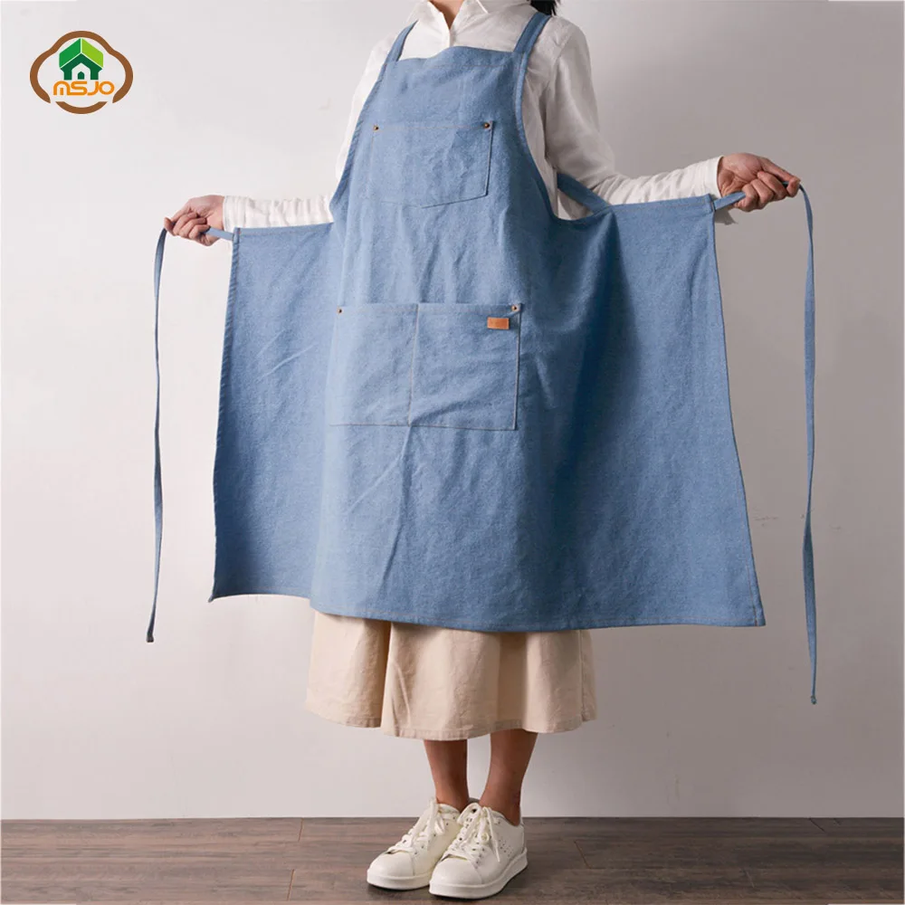 MSJO Kitchen Apron Denim Art Women Gardener Man Adults Long Dress Barista Baking Paint Cooking Aprons For Woman New | Дом и сад