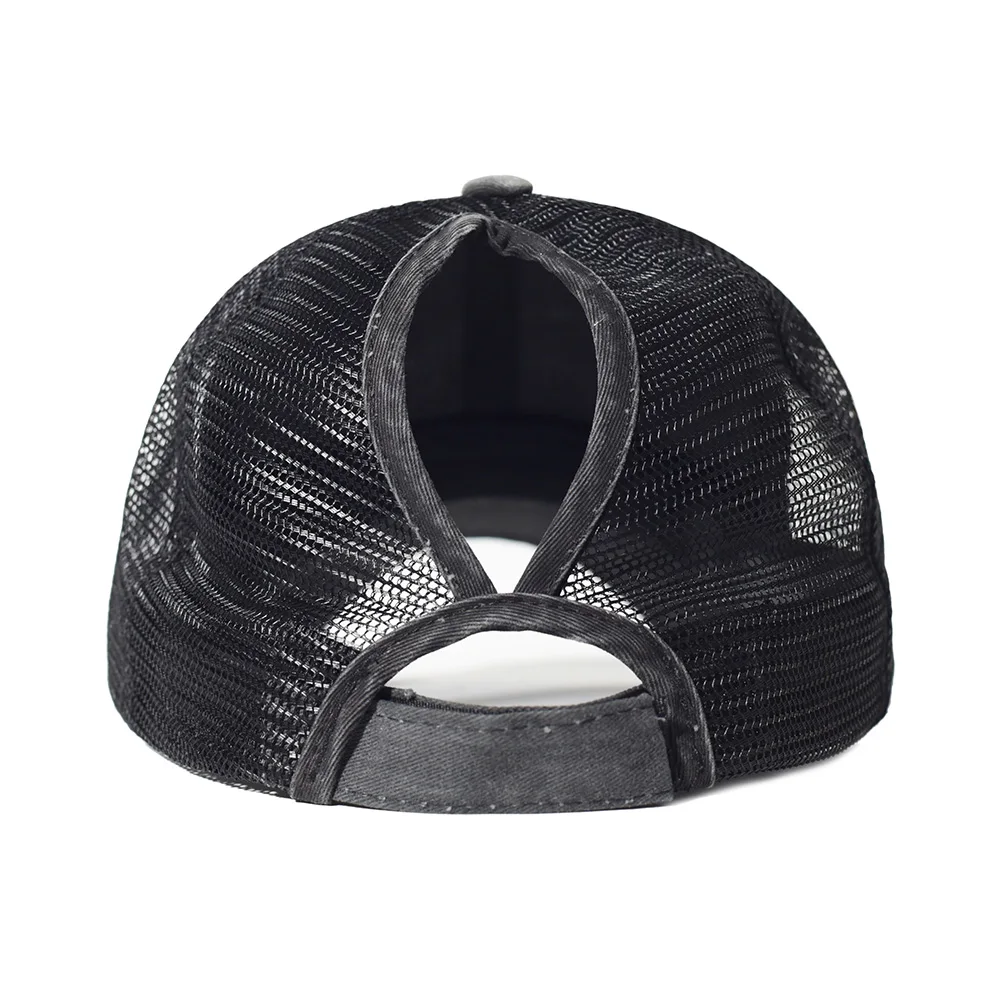 Ponytail Messy High Bun Woman Washed Dad Hat Cotton Casual Ponycap Adjustable Mesh Trucker Baseball Cap Breathable Running hat