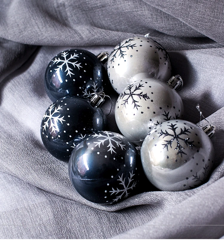 Снежинка Рождественский шар прозрачный черный пластиковый подвесной для елки