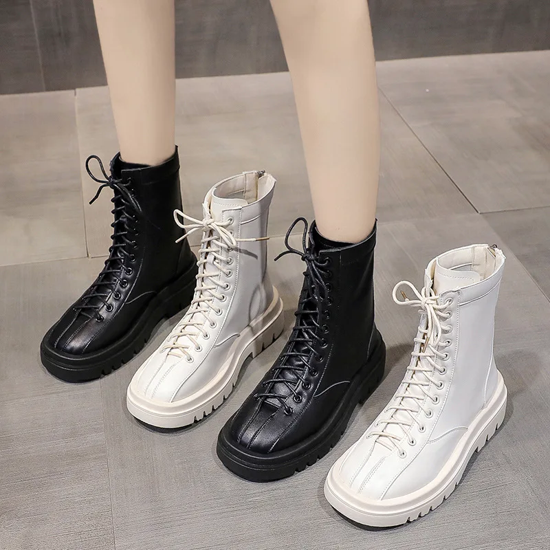 

Motorcycle Boots Women Fashion Autumn New Ankle Boots for Women Chunky Platform Woman Boots Lace Up Casual Short Martin Boots