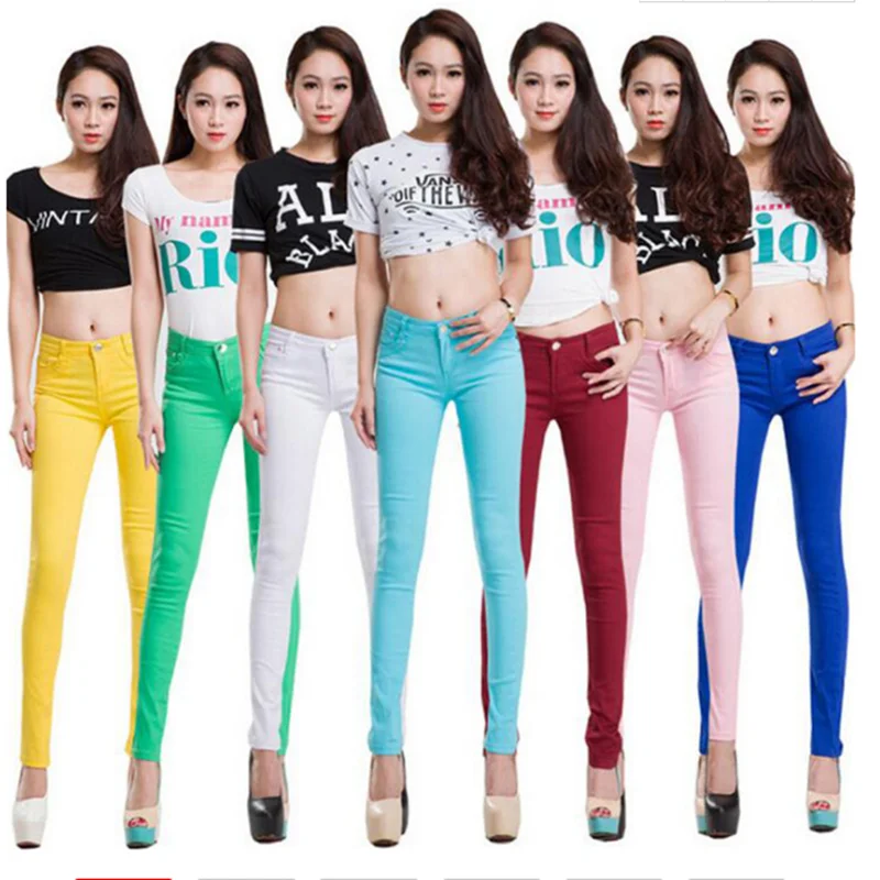 

LPOWSS Women Koreans Candy Color sexy style Skinny Jeans Leggings Casual Stretch Small-leg Stacked Pencil Pants Black Leggings