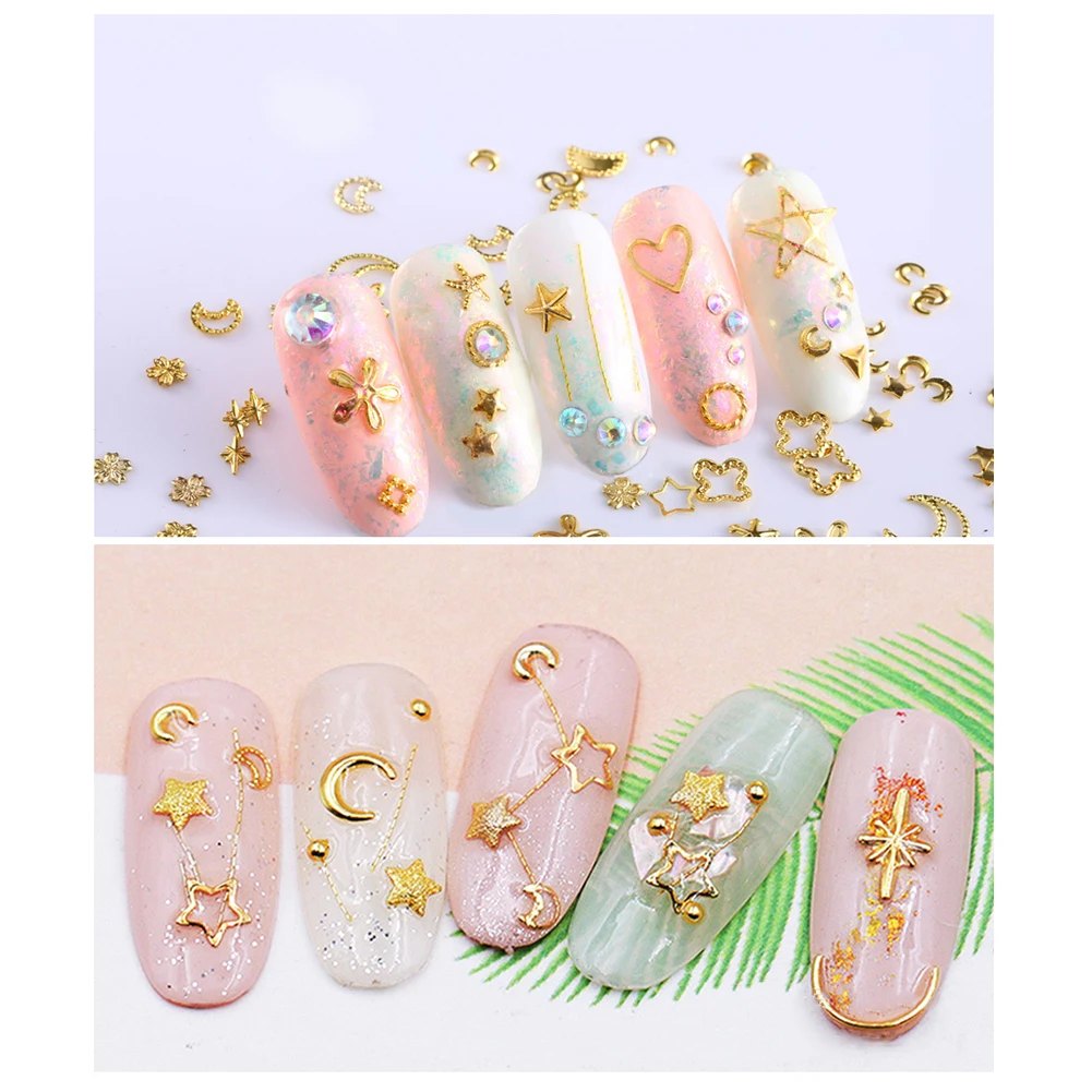 Креативные металлические 3D украшения для ногтей Луна звезда любовь сердце