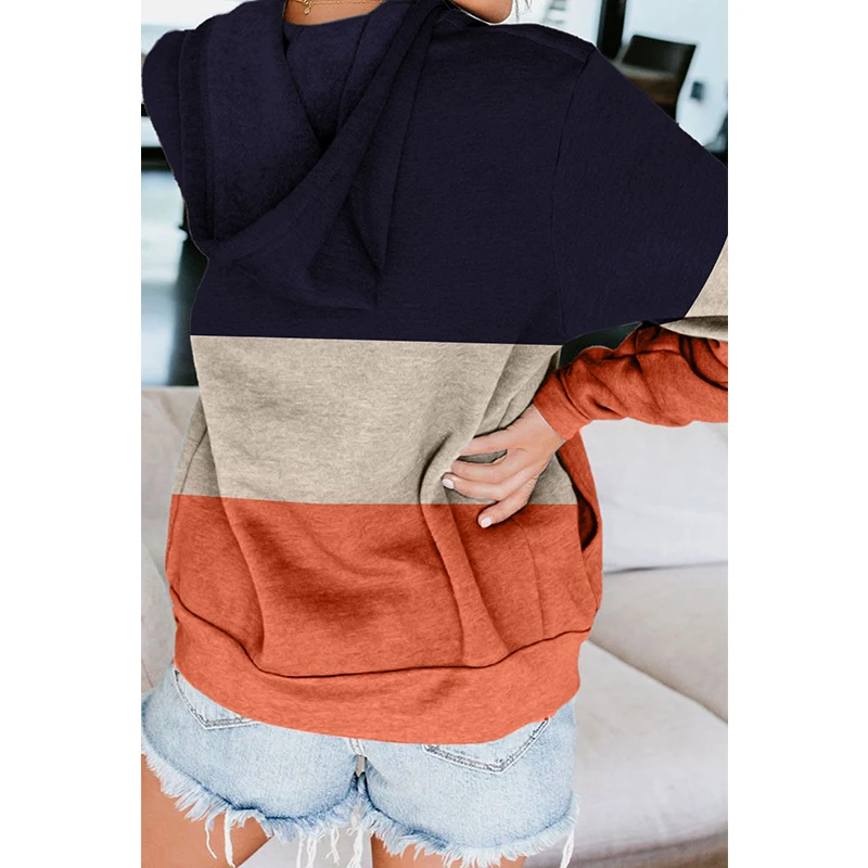 

Spring New Striped Cardigan Hooded Collar Women Slim Large Size Sports Tricolor Patchwork Zipper Jacket Sweater Free Shipping