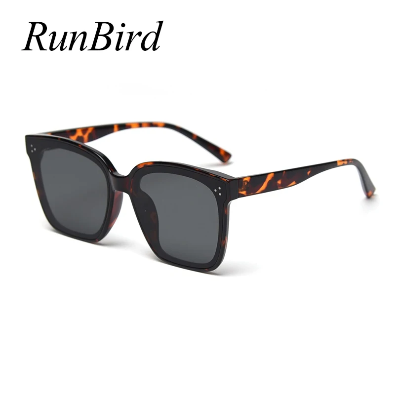RunBird Korean Style Mens Oversized Sunglasses Square Tr90 Frame Women Sun Glasses Black Leopard 2020 Summer Uv400  5470