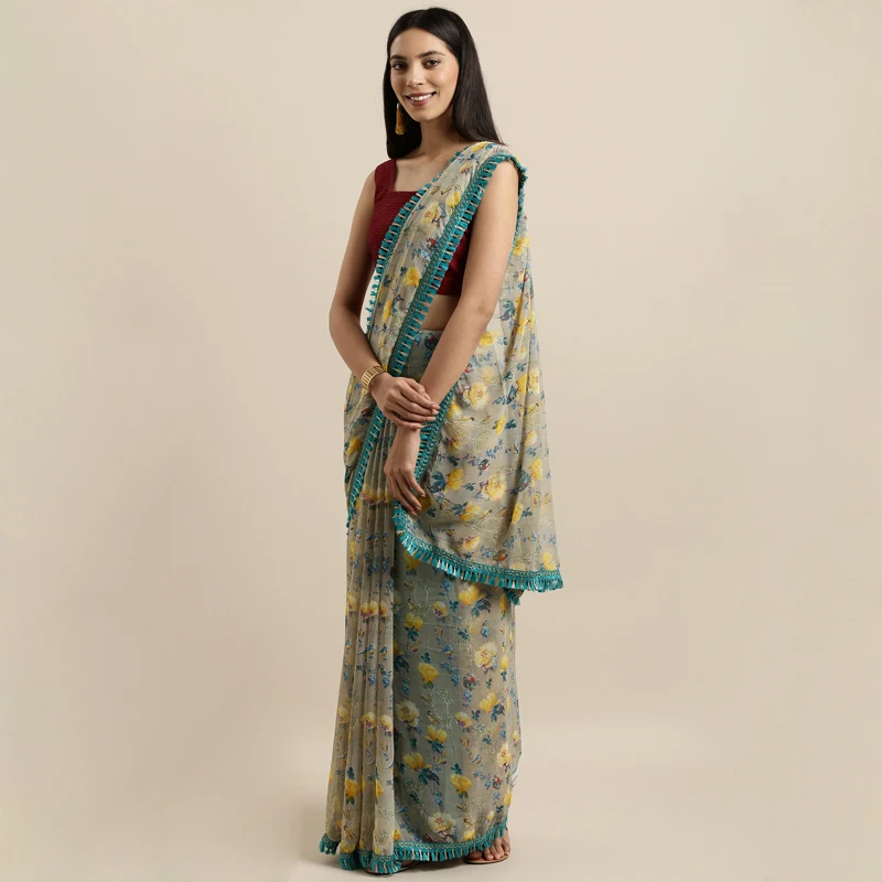 Болливудские сари для женщин в Индии Этническая одежда элегантный Печатный