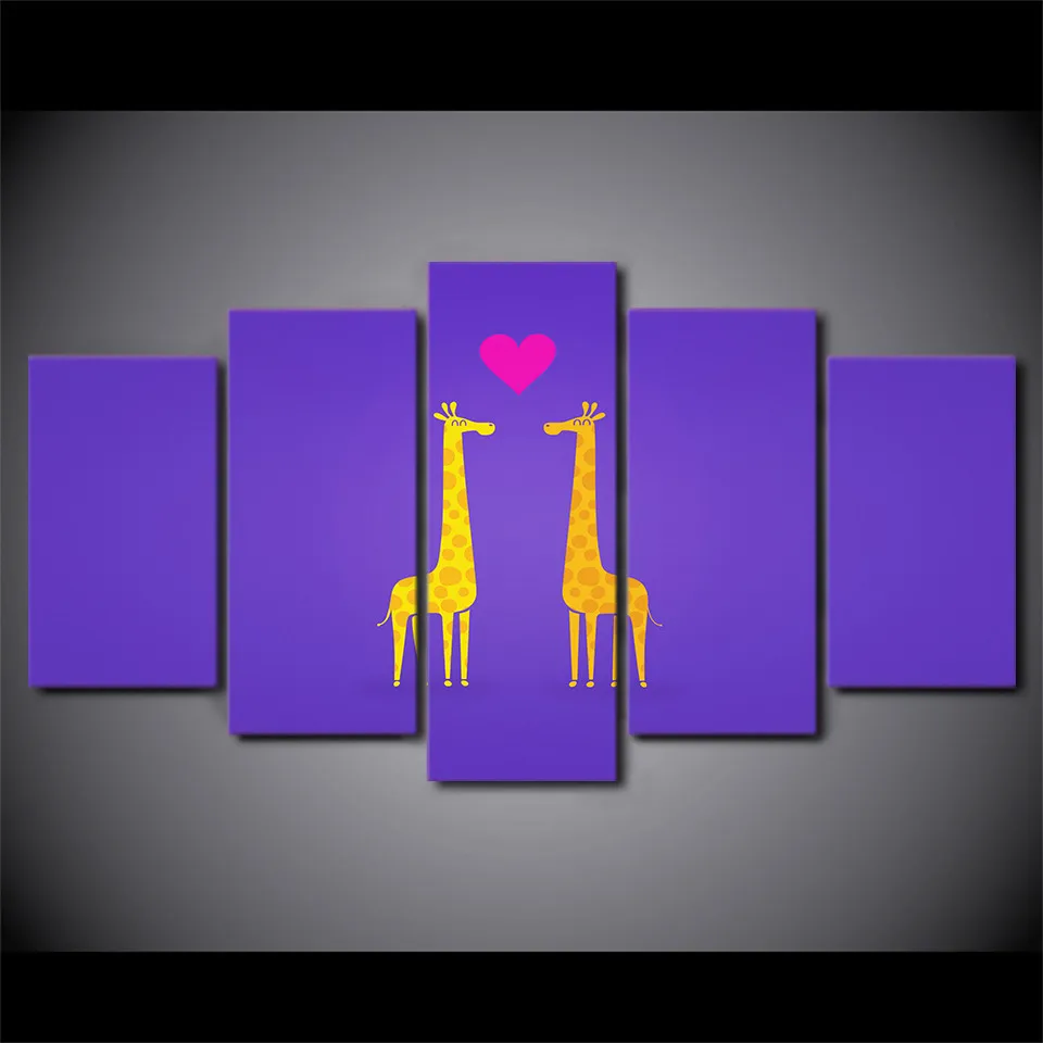 

Modern Cartoon Animals Cute Giraffes Hd Print 5 Pcs Posters Home Living Room Decorative Canvas Decor Framework