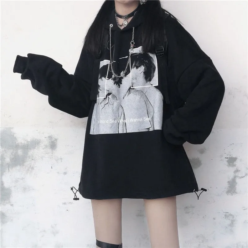 

2020 new Hoodies Women Large Size All-match Black Elegant Trendy Womens Printed Korean Style Loose Sweatshirts Leisure L