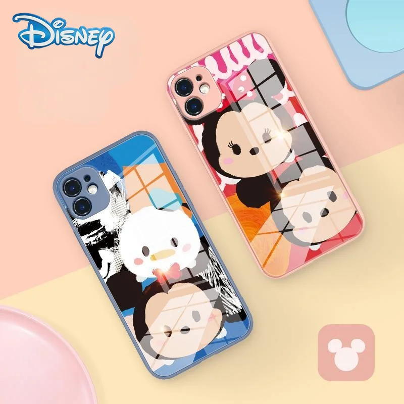 

Disney Mickey Minnie Cartoon Glass Mobile Phone Case for iPhone 12 12Pro 11 11Pro Pro MaxPlus Cute Anti-fall Cellphone Shell