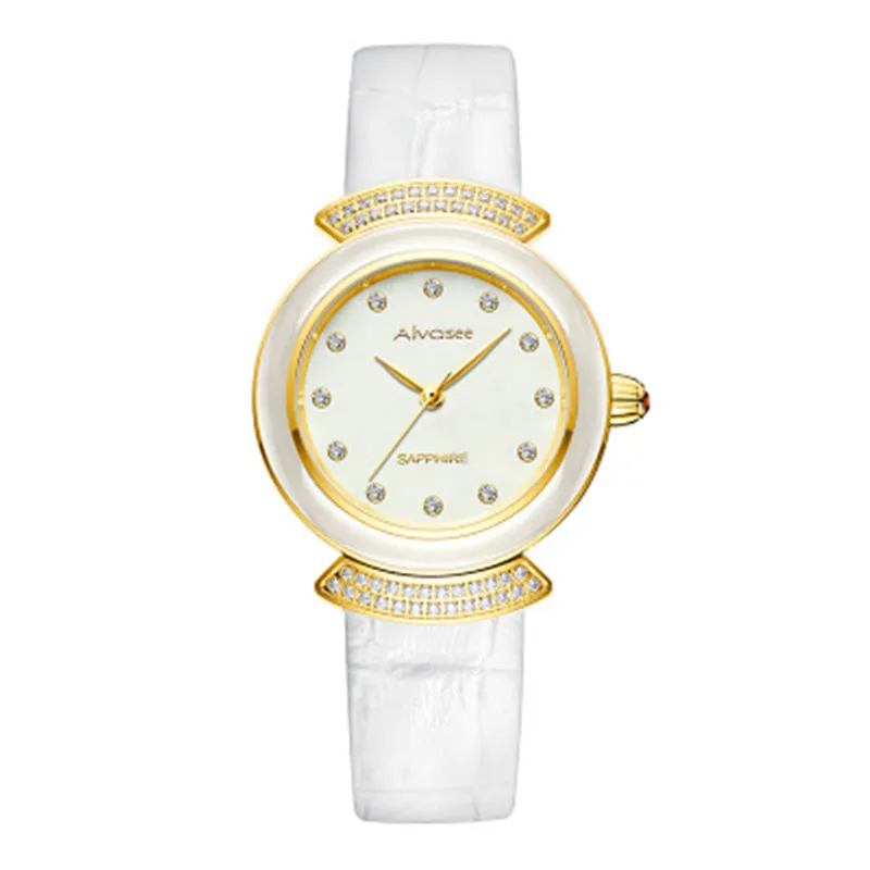 Швейцарские кварцевые часы с изумрудами и нефритом женские наручные тонким