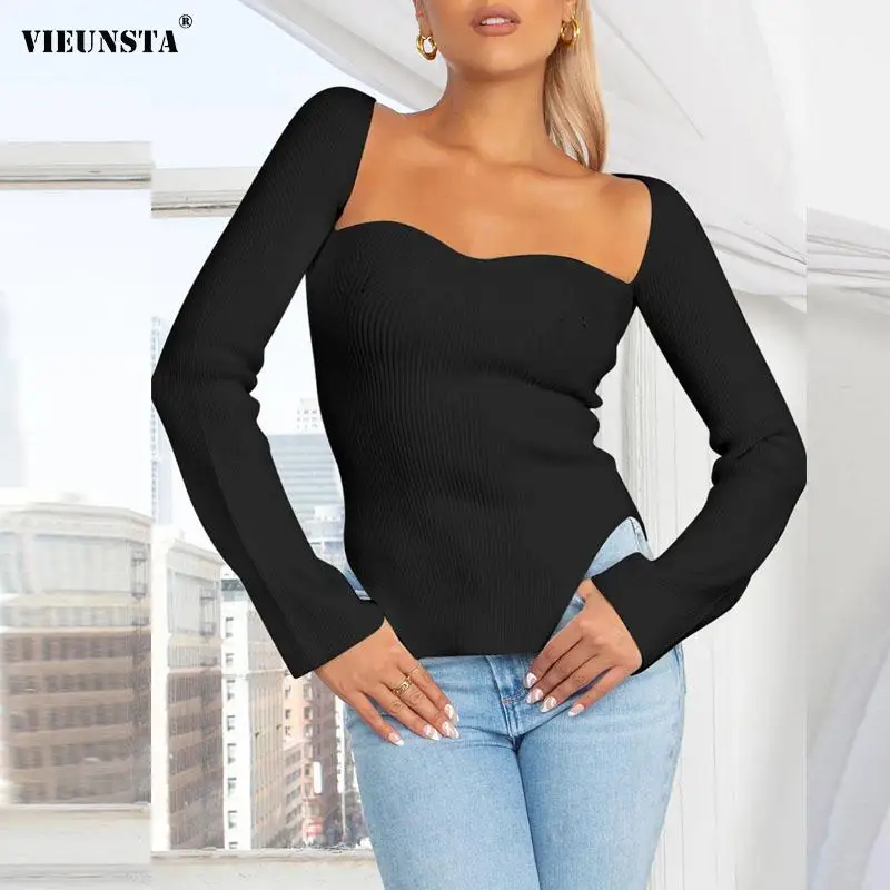 

Женский облегающий свитер без бретелек, с разрезом