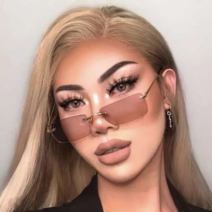 

Rectangle Rimless Sunglasses Women Square Vintage Sunglasses Retro Small Yellow Gradient Glass UV400 Eyewear