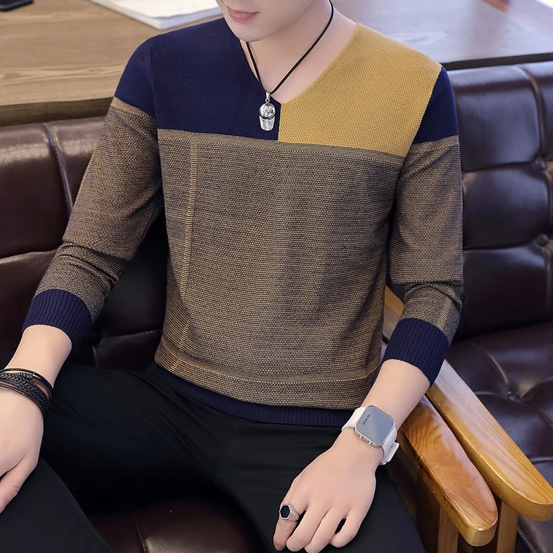 

sweater 2020 hot-selling new male young student trendy Korean version flower contrast V-neck men's sweater knit sweater