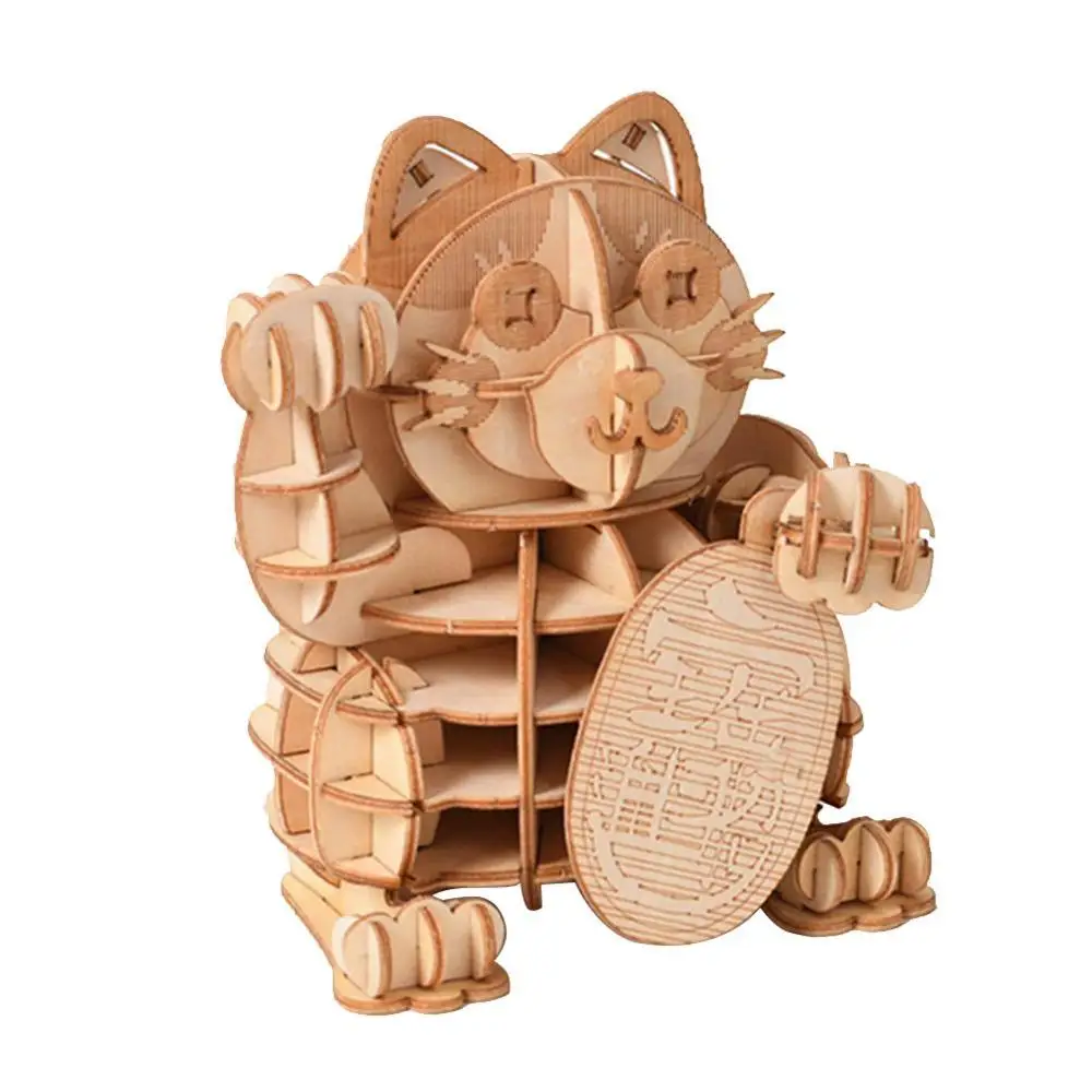 Lucky Cat 3D деревянные головоломки для взрослых лазерной резки модели наборы DIY игрушки декоративные 3D деревянные головоломки модель - Цвет: Lucky Cat