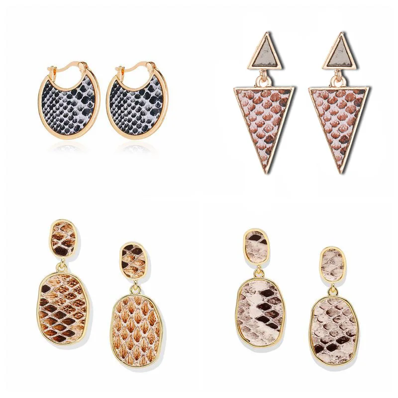 Новый дизайн винтажная кожа имитация змеиной печати Висячие серьги для женщин