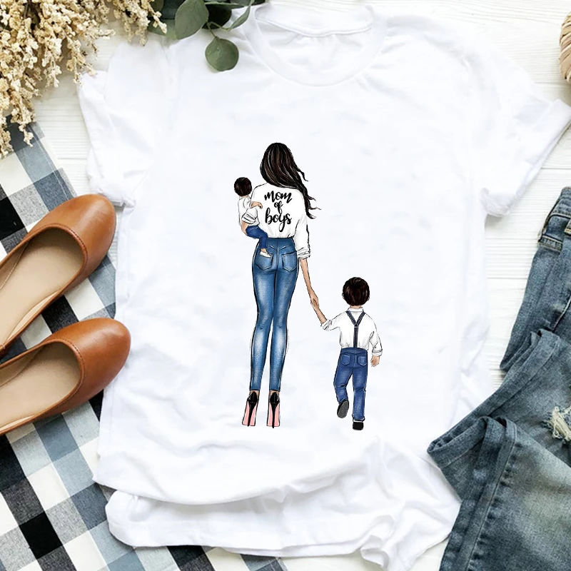 

FIXSYS Women Shirt Casual Clothes Son Boy Cute Mom 90s Printing Mother Fashion Ladies Graphic Printed TopsTshirt Female T-shirt