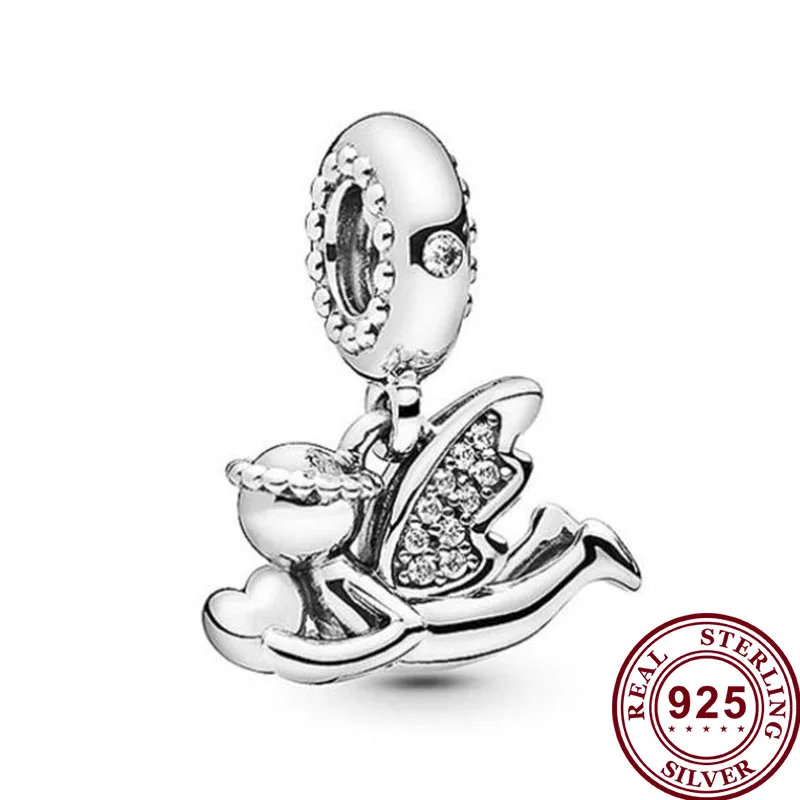 

100% 925 Sterling Silver Charm Christmas Angel With Crystal Pendant Fit Pandora Women Bracelet & Necklace Diy Jewelry